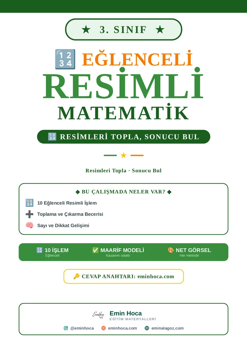 3. Sınıf Resimli Matematik Etkinliği | Toplama Çıkarma Çarpma Görselli Problemler PDF İndir önizleme