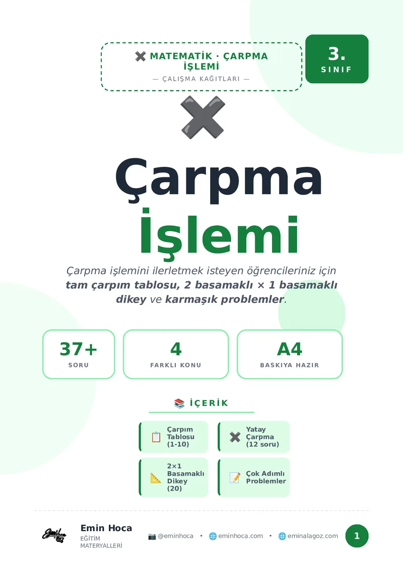 3. Sınıf Çarpma İşlemi — Çalışma Kağıtları pdf indir ✖️ önizleme