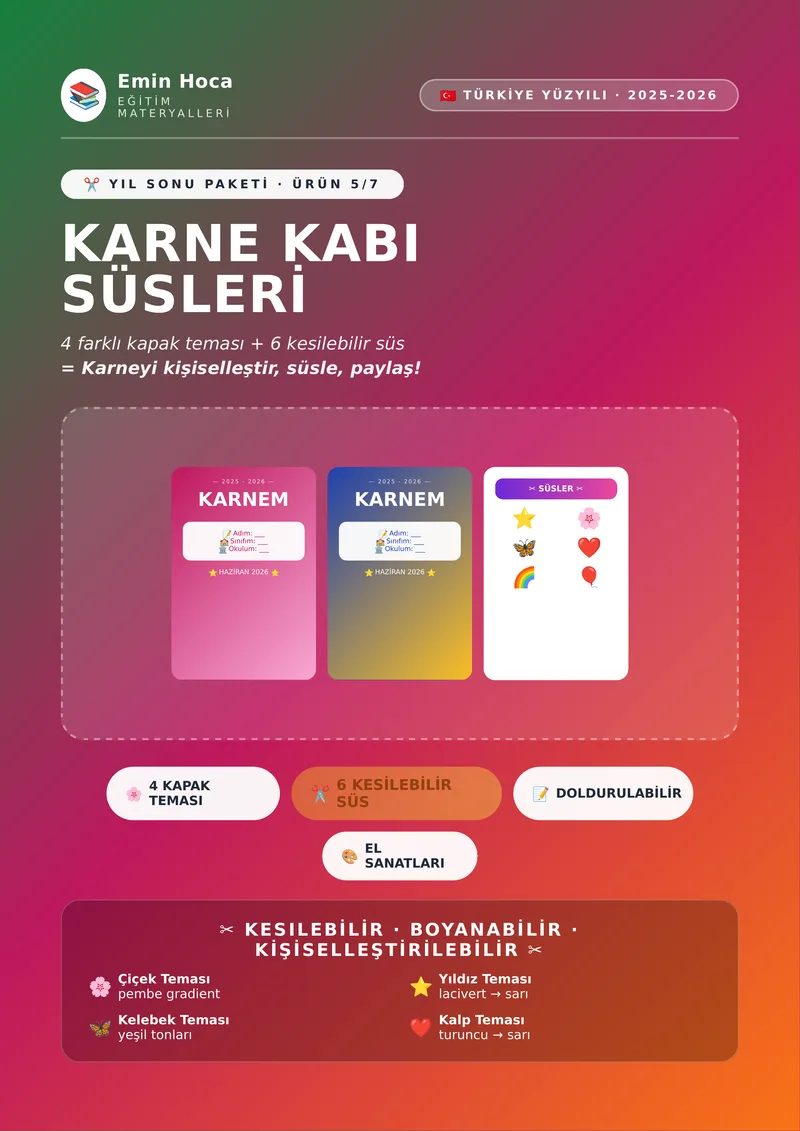 Karne Kabı Süsleri — 4 Tema Kapak + 6 Kesilebilir Süs önizleme