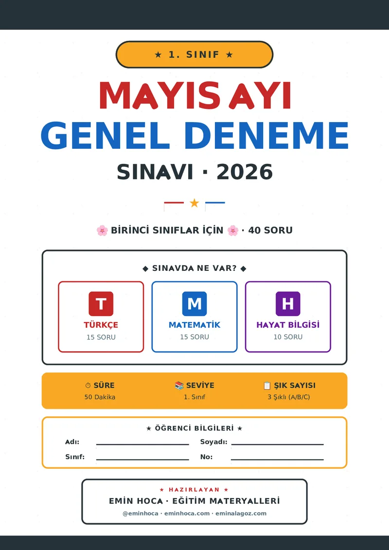 1. Sınıf Mayıs Ayı Genel Deneme Sınavı (Cevap Anahtarlı) — 2026 önizleme