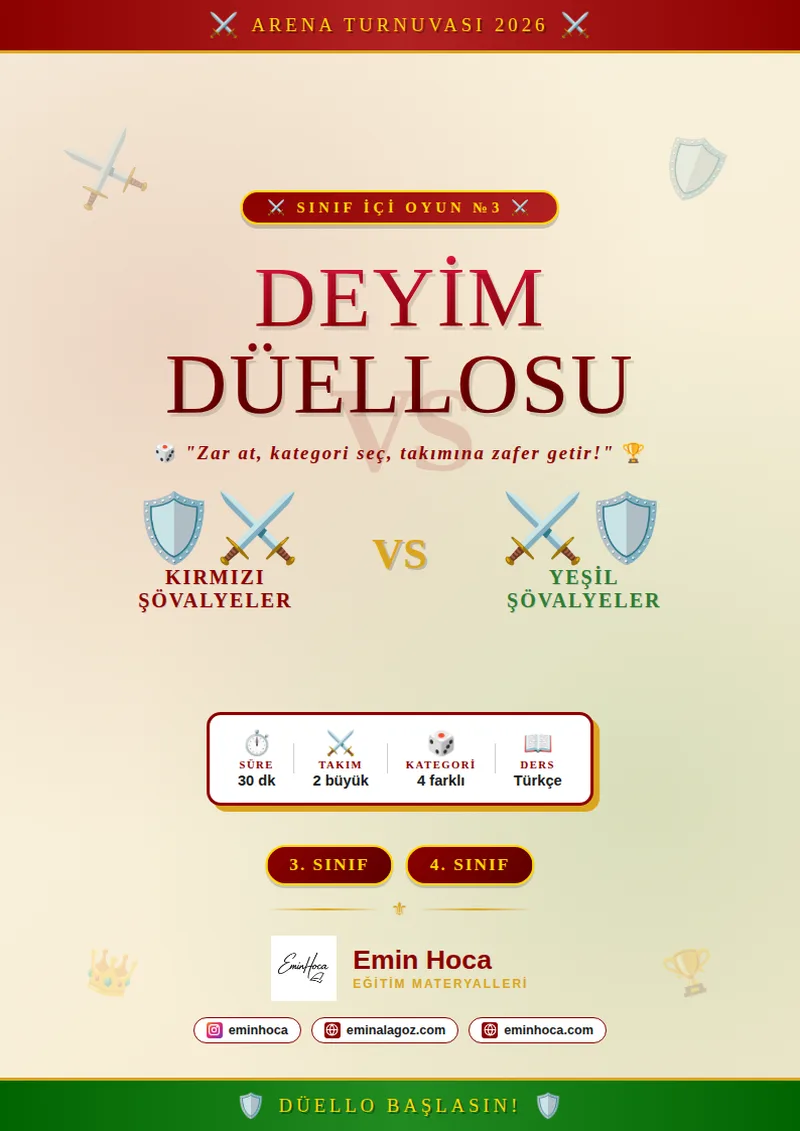 Deyim Düellosu Sınıf İçi Yarışma Oyunu | 3-4. Sınıf PDF önizleme
