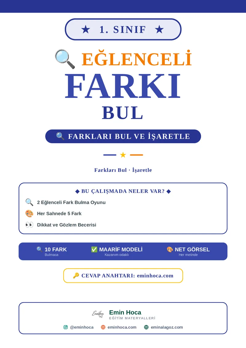 1. Sınıf Farkı Bul Etkinliği | İki Resim Arasındaki Farkları Bul PDF İndir önizleme