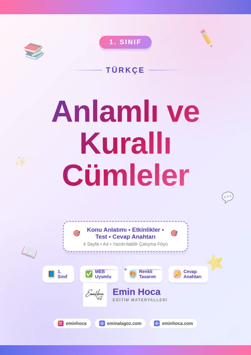 1. Sınıf Türkçe Anlamlı ve Kurallı Cümleler PDF İndir | Etkinlik önizleme
