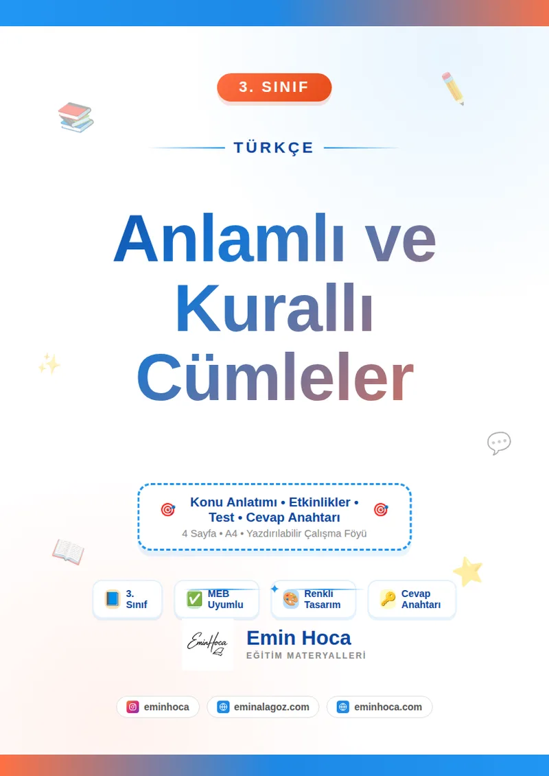 3. Sınıf Türkçe Anlamlı ve Kurallı Cümleler PDF | Test & Etkinlik önizleme