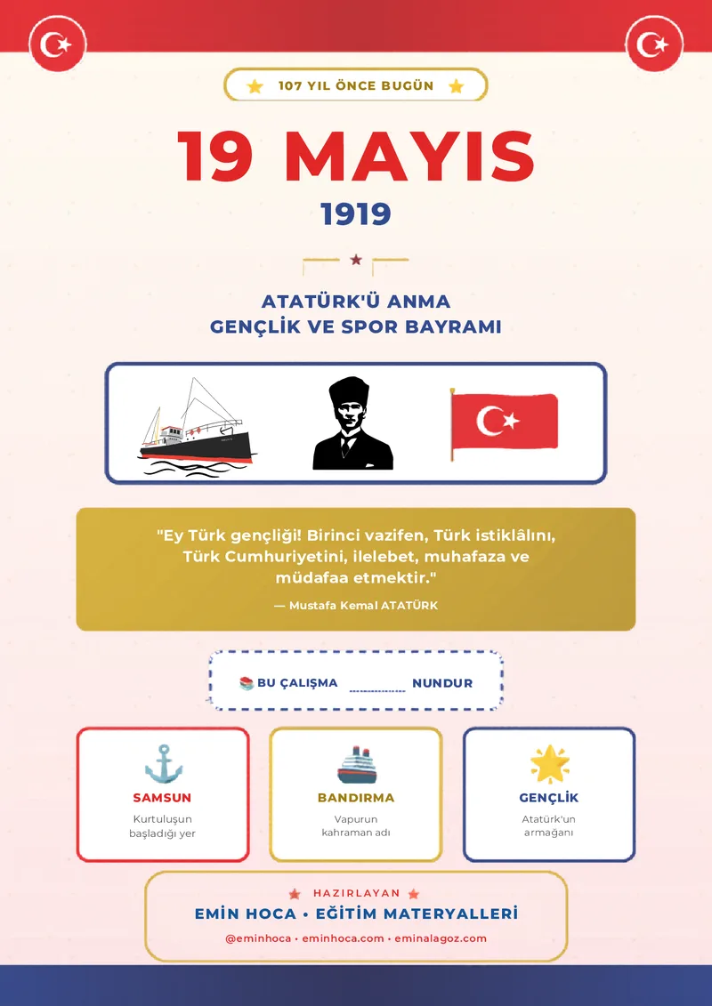 19 MAYIS MEGA PAKET: ATATÜRK'Ü ANMA, GENÇLİK VE SPOR BAYRAMI İÇİN 8 SAYFALIK HAZIR ETKİNLİK PDF İNDİR önizleme