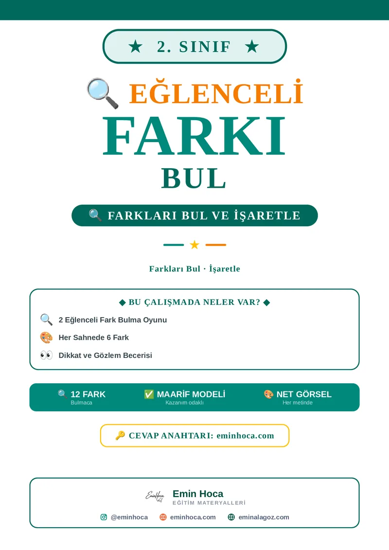 2. Sınıf Farkı Bul Etkinliği | İki Resim Arasındaki Farkları Bul PDF İndir önizleme