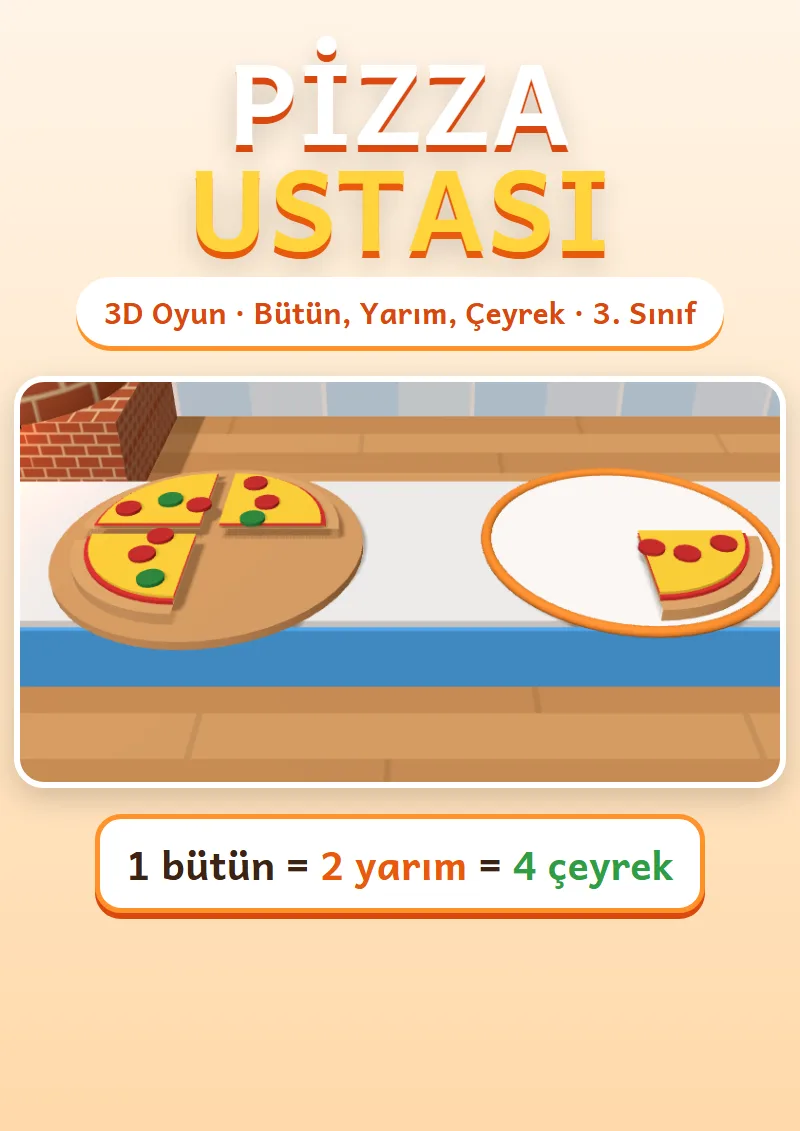 Pizza Ustası: 3D Bütün, Yarım ve Çeyrek Oyunu
