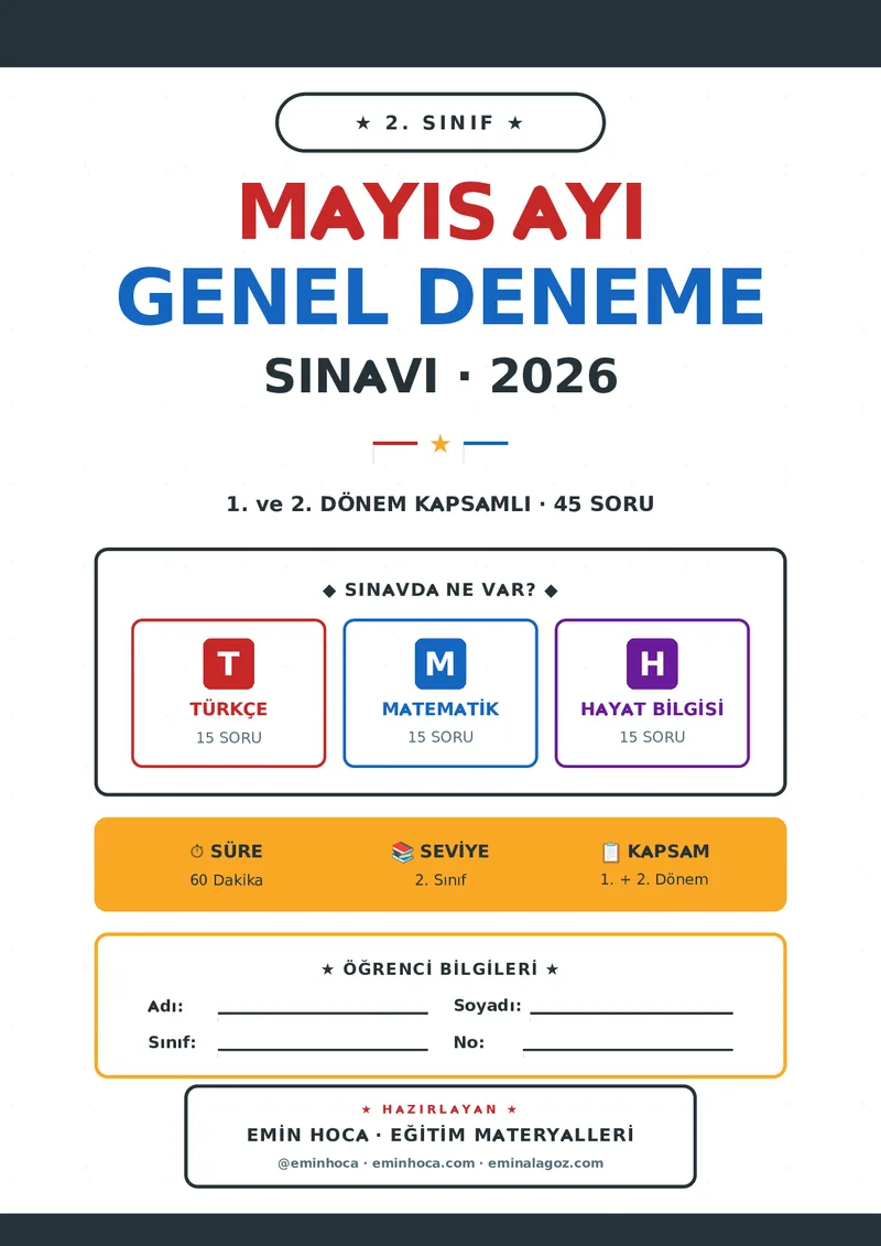 2. Sınıf Mayıs Ayı Genel Deneme Sınavı (Cevap Anahtarlı) — 2026 önizleme